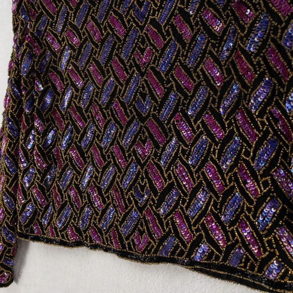 Papell Boutique Evening Jacket Size 10 Beaded Sequin Party 100% Silk Geometric - Picture 12 of 12